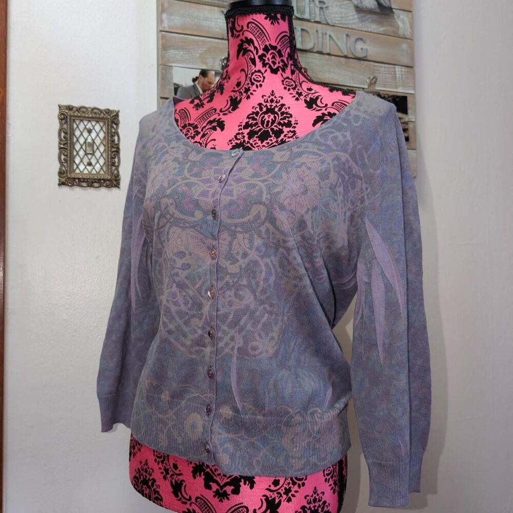 women's purple multi pattern cardigan